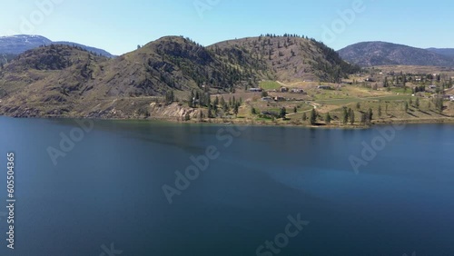 Drone Footage crossing the Skaha Lake, filmed near Kaleden in the Okanagan Valley in British Columbia, Canada in the spring of 2023 photo