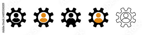 Man in gear vector icons. Man and cogwheel signs set