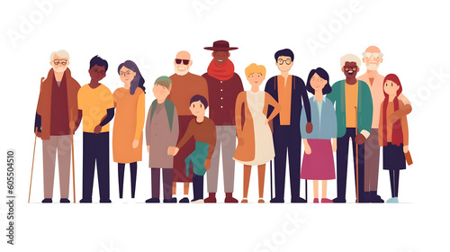 Cartoon Multiracial Multicultural Community Standing Together