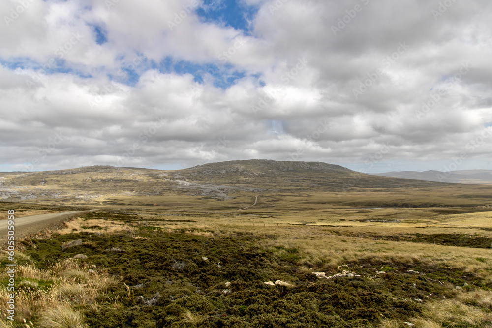 Gentle rolling hills of the Falkland Islands outside of Stanley