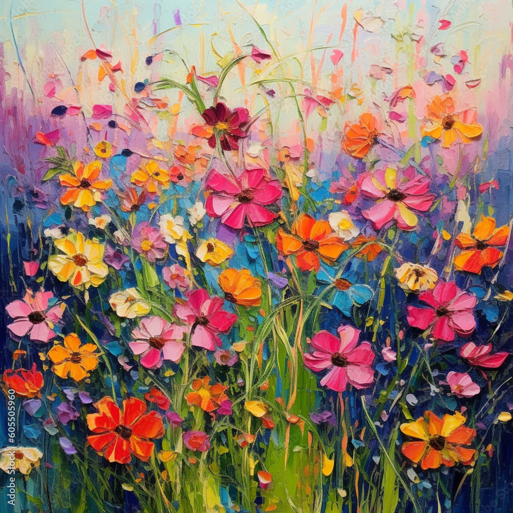 colorful flowers, painting, art