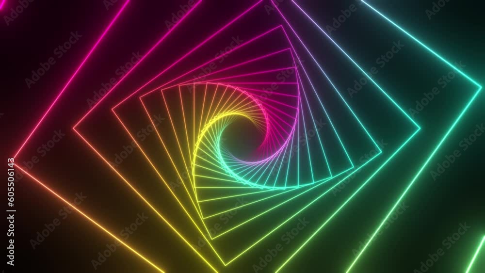 Travel through abstract neon tunnel. Glowing colorful triangles motion background. Seamless loop Travel through abstract neon tunnel. Glowing colorful triangles motion background. Seamless loop