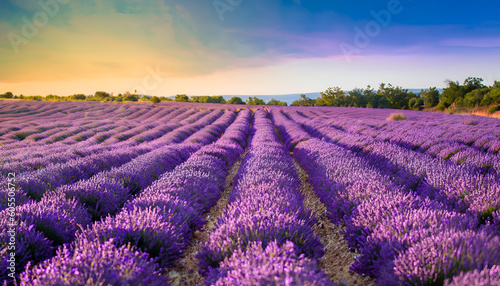 lavender field at sunset,Lavender.wallpaper, Stunning summer landscape in Provence, France with blooming violet fields, Purple lavender field in Provence at sunset, Ai generated 