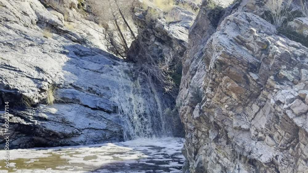 Small Desert Waterfall In Winter in Saguaro National Park in White Horse Tank Small Desert Waterfall In Winter in Saguaro National Park in White Horse Tank
