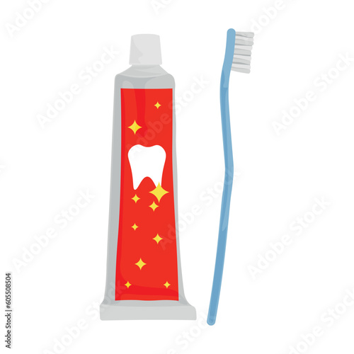 Tooth brush and paste on white background