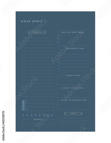 (Sky) Weekly Planner template. Minimalist planner template set. Vector illustration. 