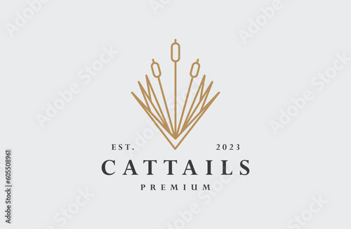 Cattails logo vector icon illustration hipster vintage retro .