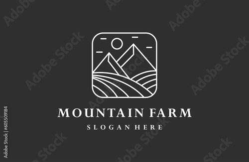 mountain farm logo vector. mountain logo line style .