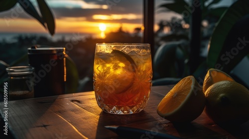 Cocktails in paradise on sunset in a close-up shot, macro shot -  made with Generative AI tools