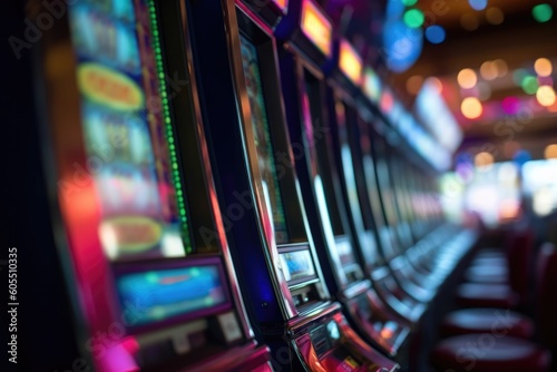 Slot machines in a casino in a close-up shot, macro shot -  made with Generative AI tools