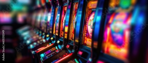 Slot machines in a casino in a close-up shot, macro shot -  made with Generative AI tools