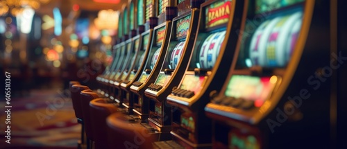 Slot machines in a casino in a close-up shot, macro shot -  made with Generative AI tools