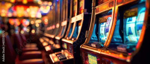 Slot machines in a casino in a close-up shot, macro shot -  made with Generative AI tools