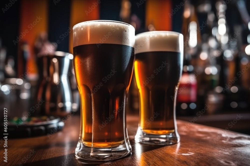 Irish Dark Beer in a pub in a close-up shot, macro shot - made with Generative AI tools Irish Dark Beer in a pub in a close-up shot, macro shot - made with Generative AI tools