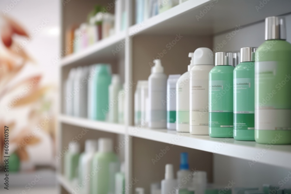 Cosmetic products in a pharmacy in a close-up shot, macro shot - made with Generative AI tools Cosmetic products in a pharmacy in a close-up shot, macro shot - made with Generative AI tools