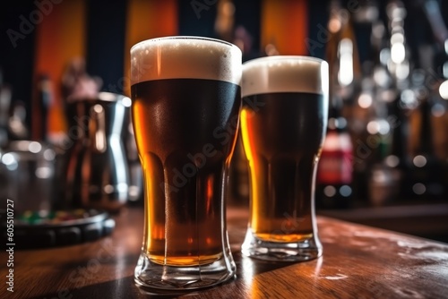 Irish Dark Beer in a pub in a close-up shot, macro shot -  made with Generative AI tools