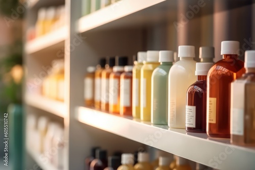 Cosmetic products in a pharmacy in a close-up shot, macro shot -  made with Generative AI tools
