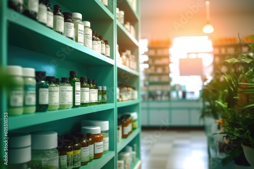 Healthcare products in a pharmacy in a close-up shot, macro shot -  made with Generative AI tools