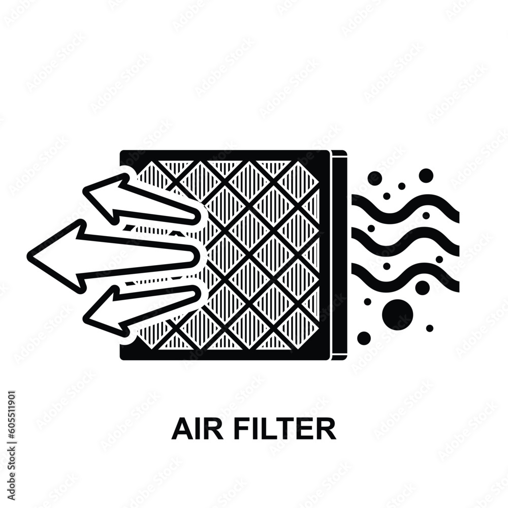 Air filter icon. Air flow filter icon. Air filtration purification