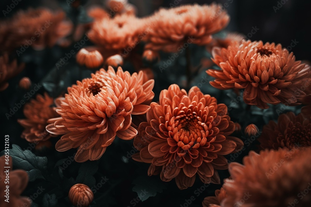 A cluster of mums in bloom. Generative AI