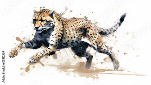 Generative AI, Graceful Speed: Watercolor Drawing of a Cheetah Sprinting photo