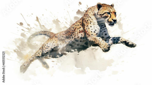 Generative AI, Graceful Speed: Watercolor Drawing of a Cheetah Sprinting photo