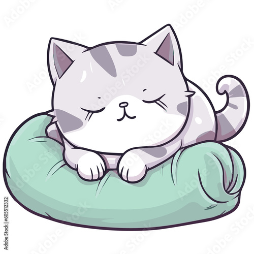 Cute cartoon cat is sleeping on the pillow