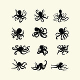 Set of octopus silhouette collection vector