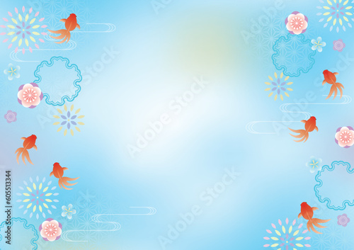 Japanese style summer background with goldfish