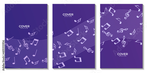 set of flyers flowing music background vector illustration