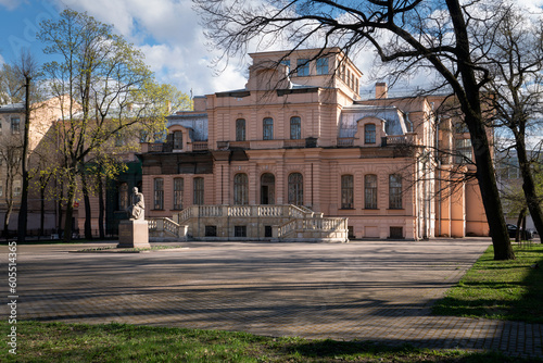 View of the building of the Institute of Physical Culture, formerly the Palace of Princess M. V. Vorontsova and the monument to P.F. Lesgaft, Saint Petersburg, Russia photo