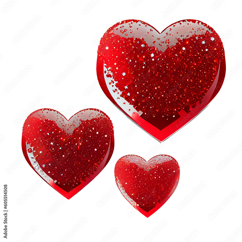 concept of love and care glitter red heart for decoration on a transparent background (PNG). Generative AI