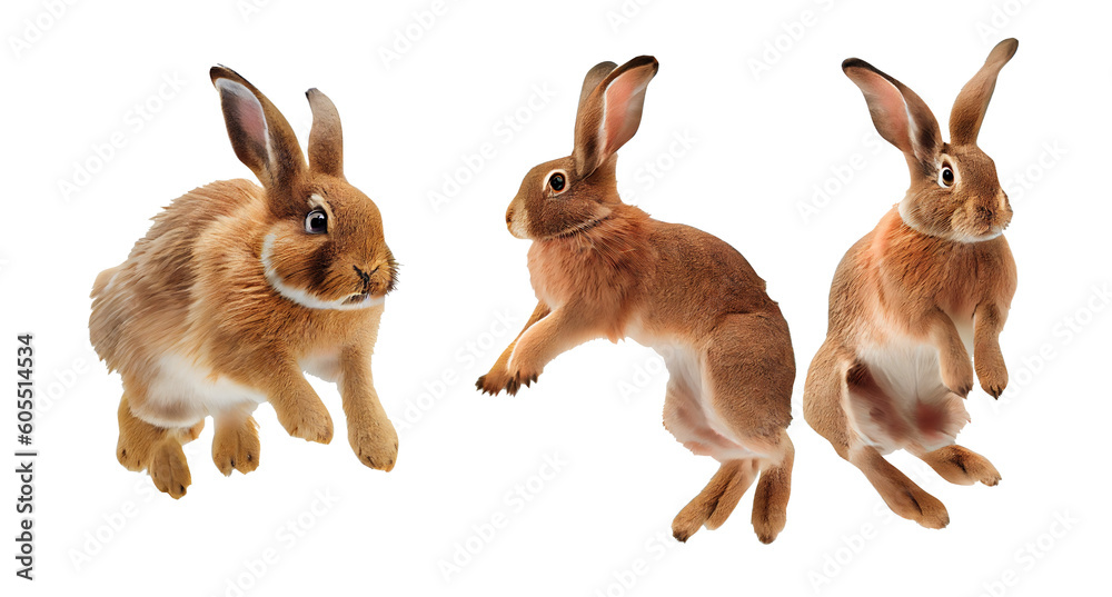 jumping rabbit for decoration on a transparent background (PNG). Generative AI