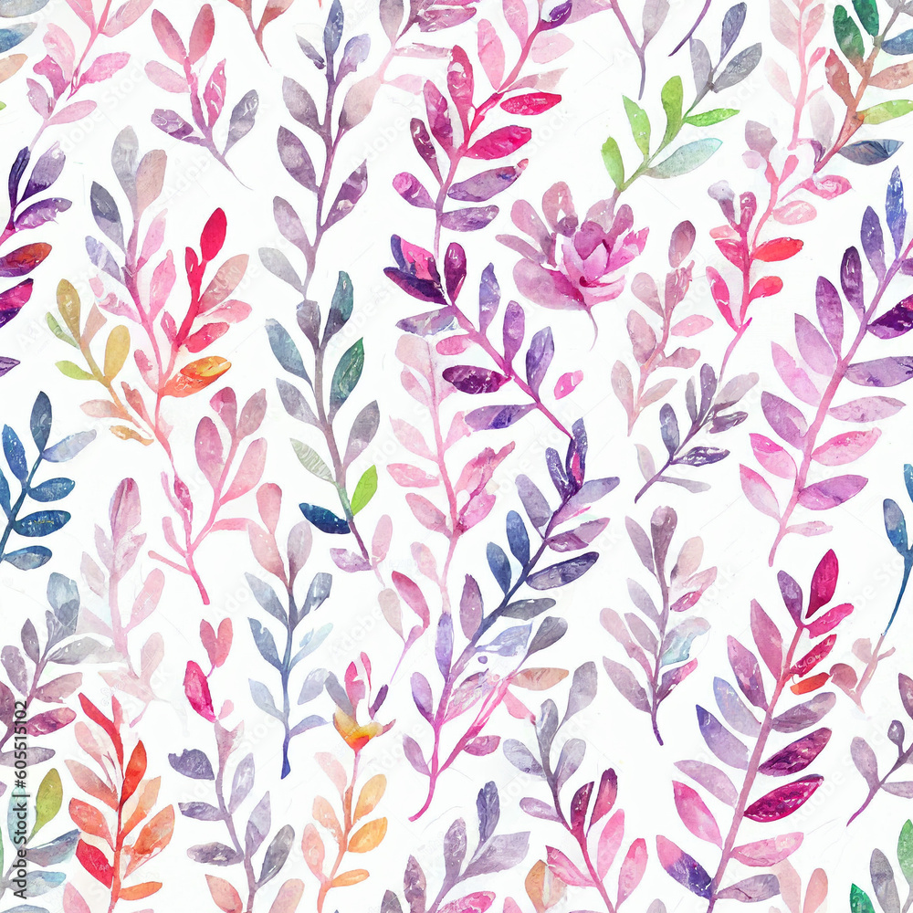 Whimsical Watercolor: A Natural Spring Pattern of Modern Decorative Leaves in a Refreshing Seamless Design