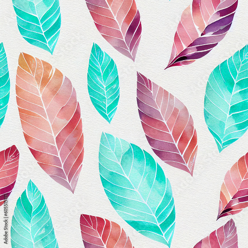 Whimsical Watercolor: A Natural Spring Pattern of Modern Decorative Leaves in a Refreshing Seamless Design