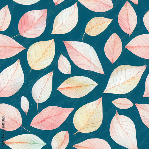 Whimsical Watercolor  A Natural Spring Pattern of Modern Decorative Leaves in a Refreshing Seamless Design