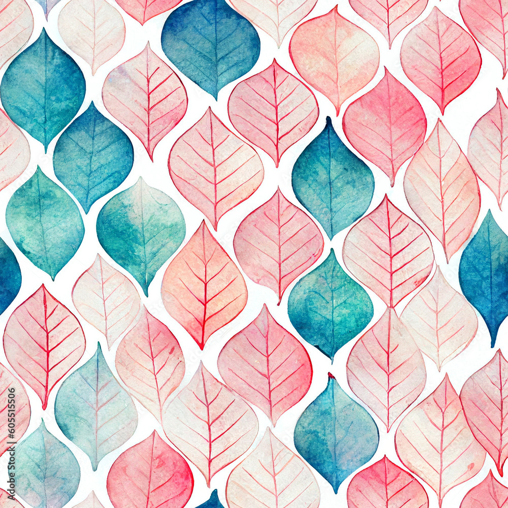 Whimsical Watercolor: A Natural Spring Pattern of Modern Decorative Red and Green Leaves in a Refreshing Seamless Design Whimsical Watercolor: A Natural Spring Pattern of Modern Decorative Red and Green Leaves in a Refreshing Seamless Design