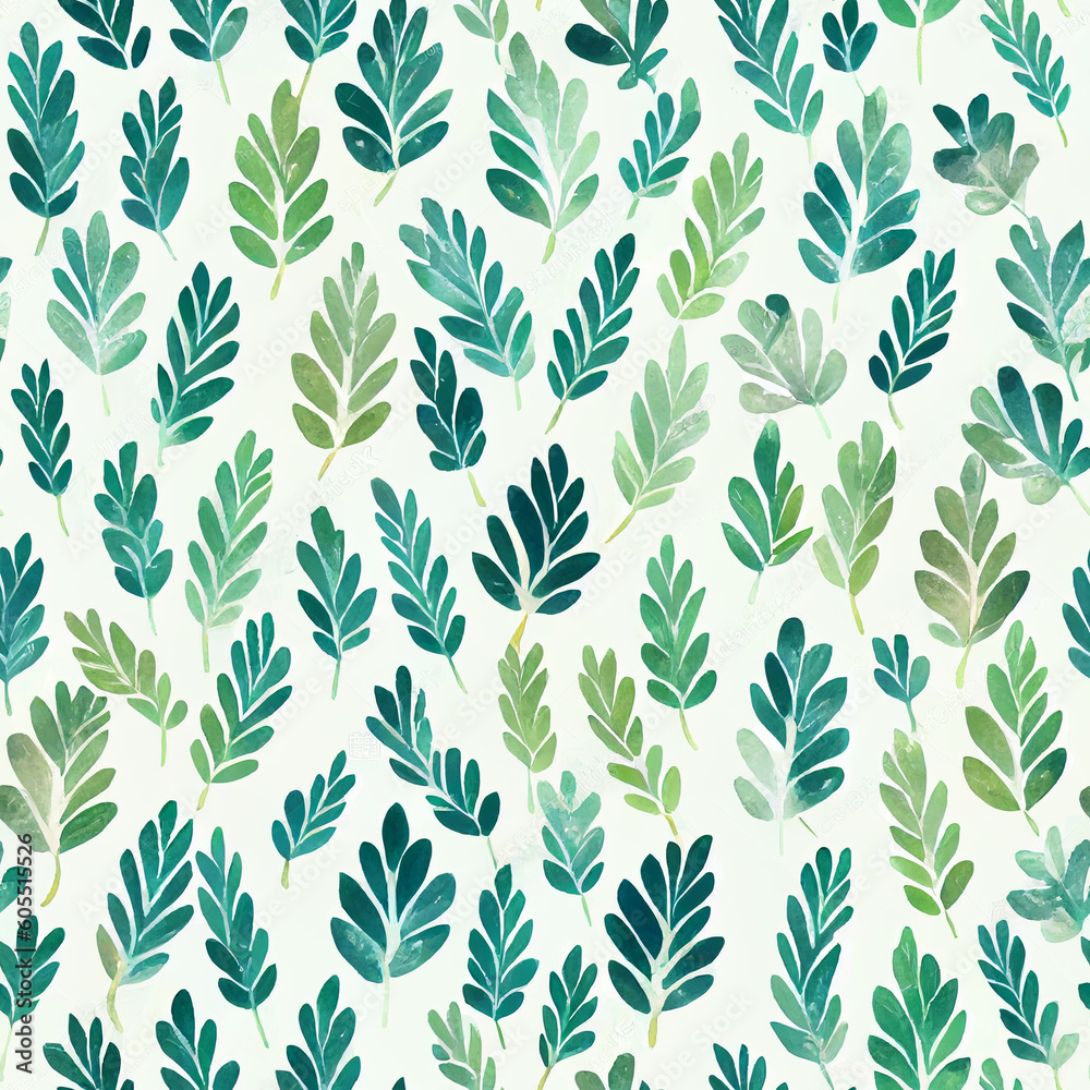 Whimsical Watercolor: A Natural Green Spring Pattern of Modern Decorative Leaves in a Refreshing Seamless Design