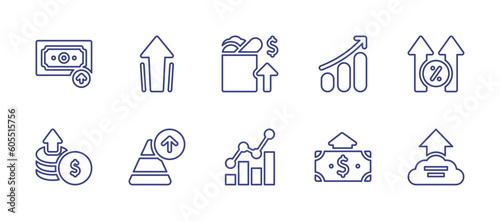 Increase and decrease line icon set. Editable stroke. Vector illustration. Containing increase, boost, food, profit.