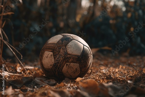 Photograph of a football on a field. Generative AI