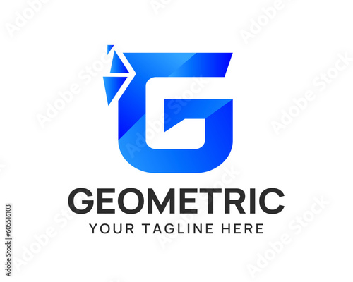 Letter G blue gradient logo with pixel splash