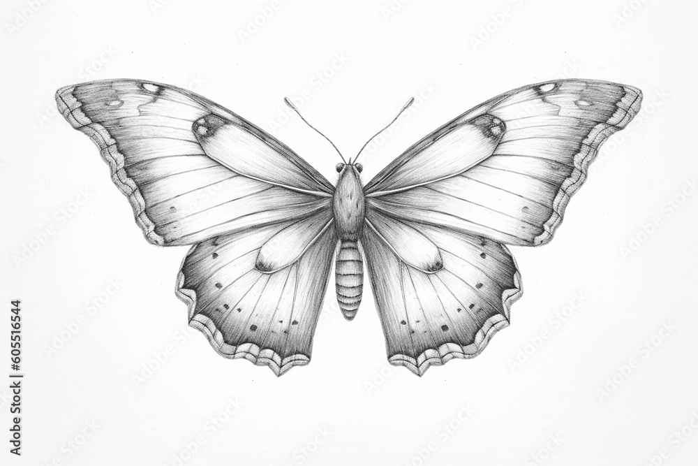 Pencil sketch drawing of a butterfly - Generative AI Pencil sketch drawing of a butterfly - Generative AI