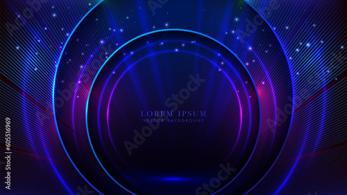 Abstract circle light effect with diagonal line and glitter light on dark blue background. Vector illustration