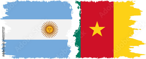 Cameroon and Argentina grunge flags connection vector