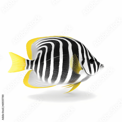 Black And White Stripes Fish White Background Illustration