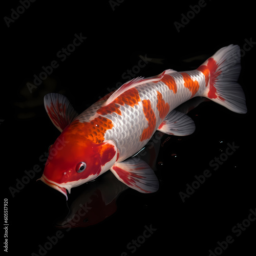 Adult Koi Fish Crimson And White Colored Realistic Illustration