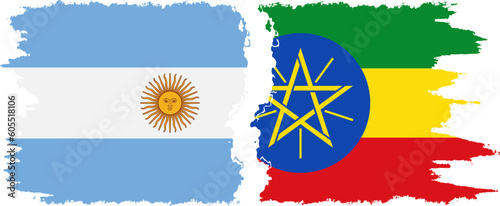 Ethiopia and Argentina grunge flags connection vector