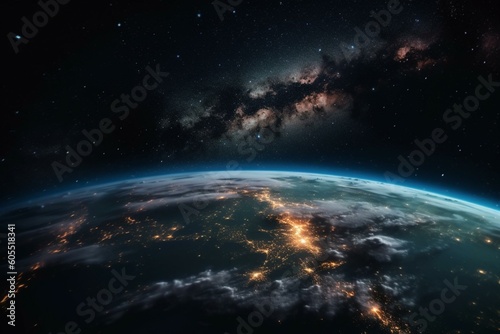 Stunning cosmic view of the night sky over earth. Generative AI