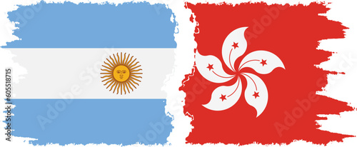 Hong Kong and Argentina grunge flags connection vector