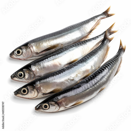 Four Sardines Top View Isolated White Illustration